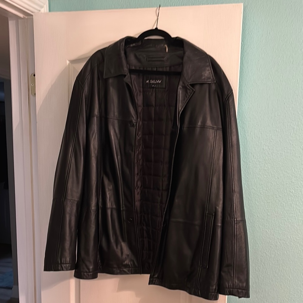M Julian Black Leather Jacket with Zippered Front